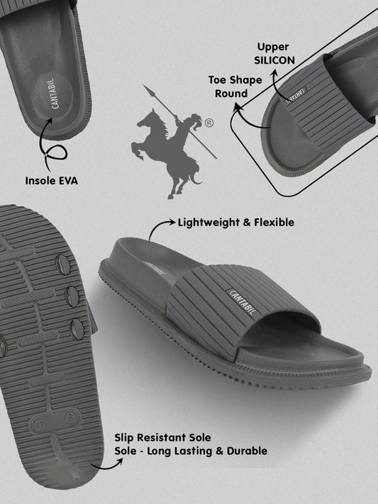 Men's Grey Solid Casual Sliders