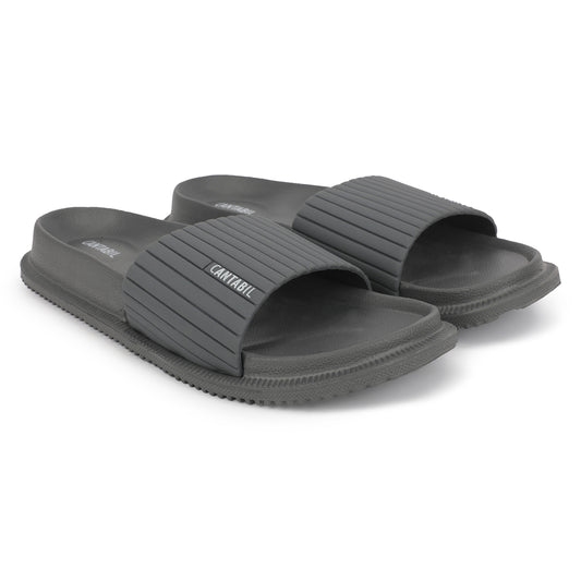 Men's Grey Solid Casual Sliders