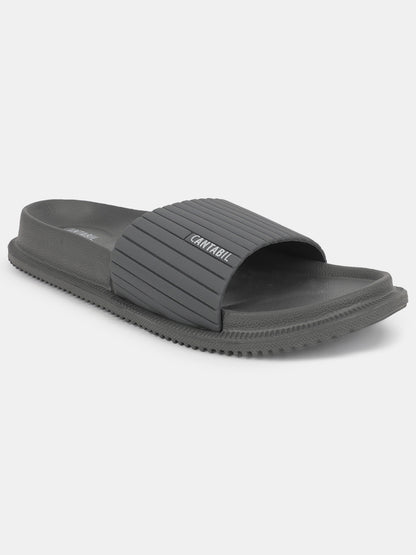 Men's Grey Solid Casual Sliders