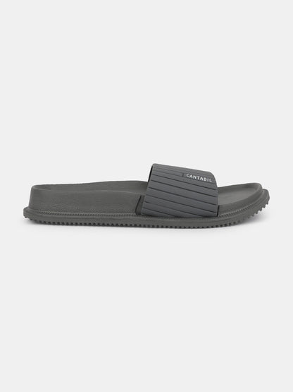 Men's Grey Solid Casual Sliders