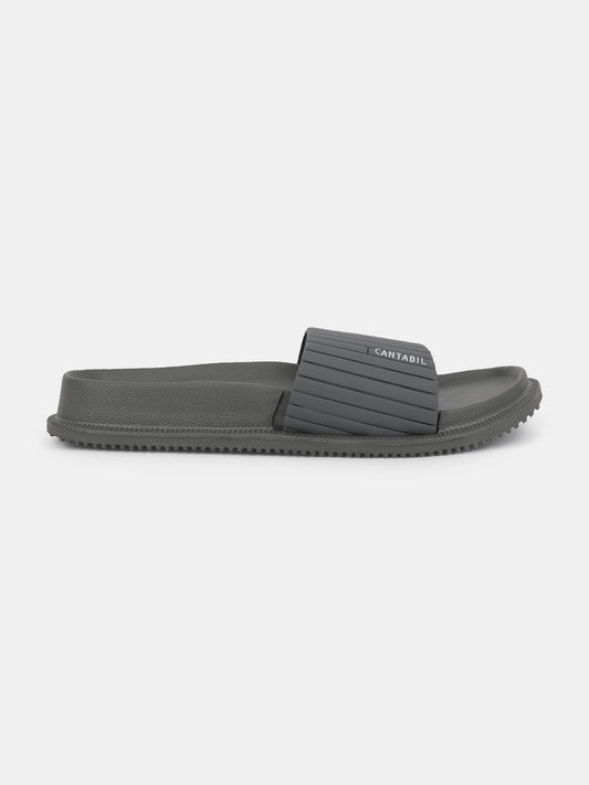 Men's Grey Solid Casual Sliders