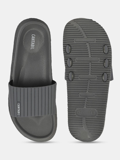 Men's Grey Solid Casual Sliders