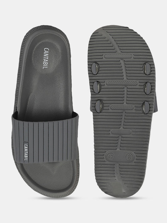 Men's Grey Solid Casual Sliders