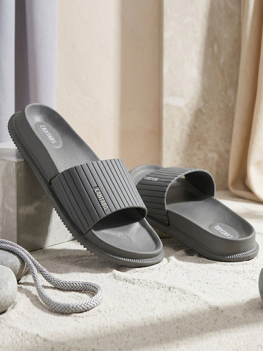 Men's Grey Solid Casual Sliders