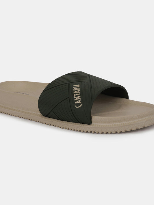 Men's Beige Solid Casual Slider