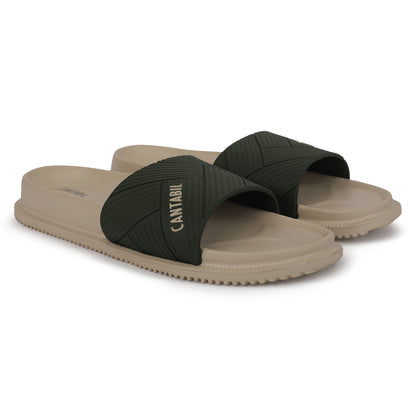 Men's Beige Solid Casual Slider