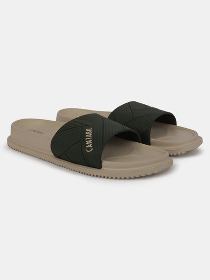 Men's Beige Solid Casual Slider