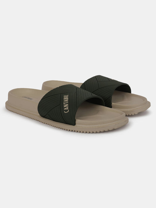 Men's Beige Solid Casual Slider