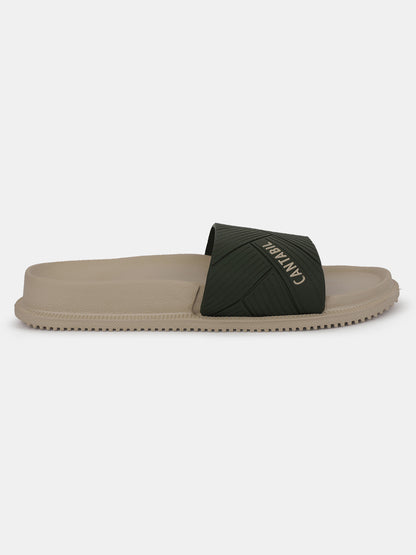 Men's Beige Solid Casual Slider