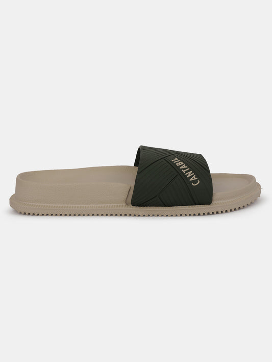 Men's Beige Solid Casual Slider