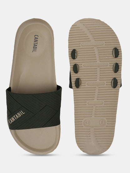 Men's Beige Solid Casual Slider