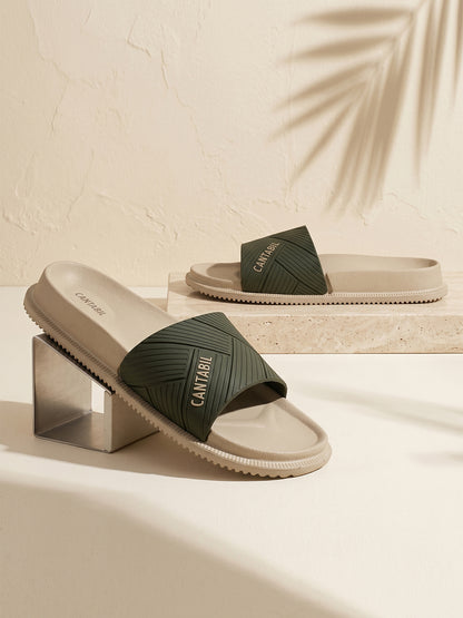 Men's Beige Solid Casual Slider