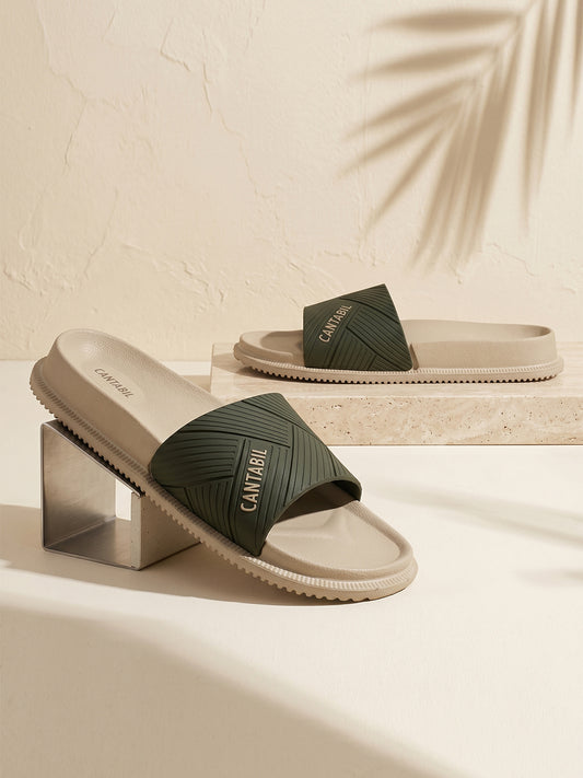 Men's Beige Solid Casual Slider