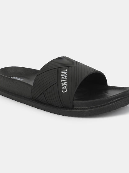 Men's Black Solid Casual Slider