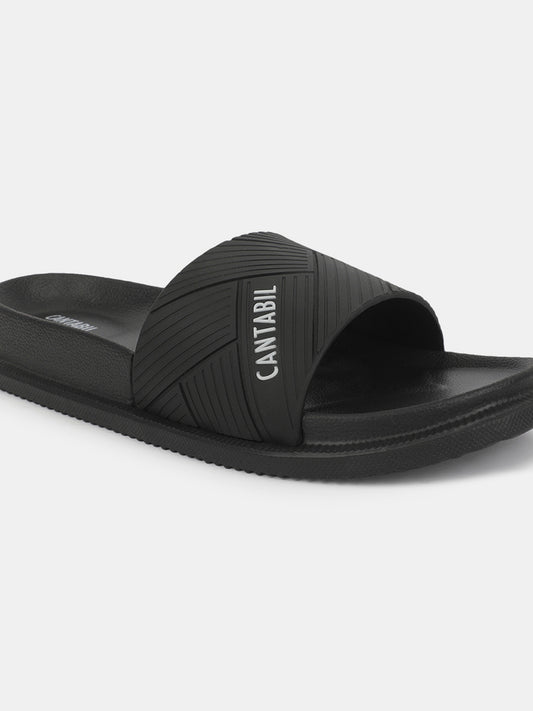 Men's Black Solid Casual Slider