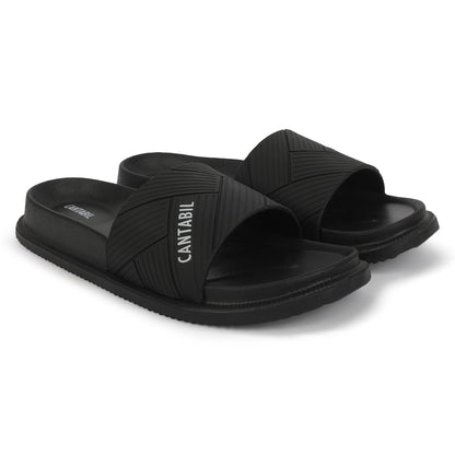 Men's Black Solid Casual Slider