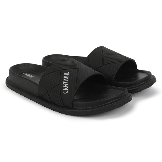 Men's Black Solid Casual Slider