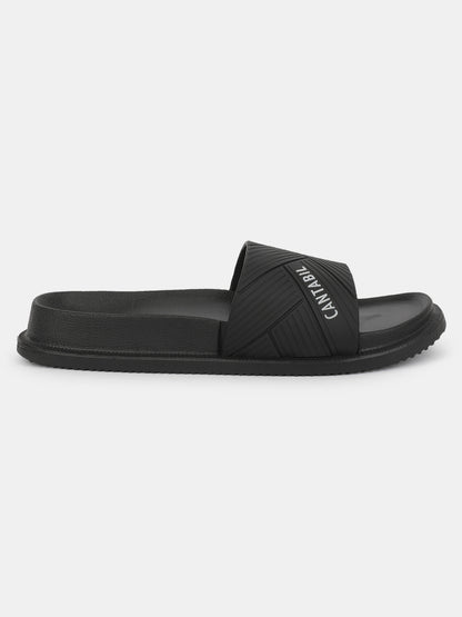 Men's Black Solid Casual Slider