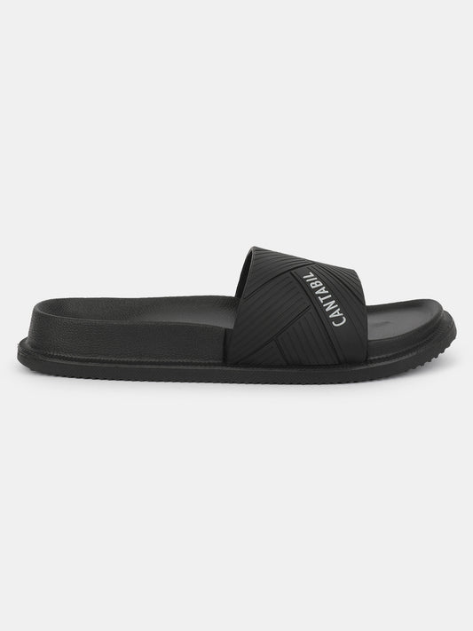 Men's Black Solid Casual Slider