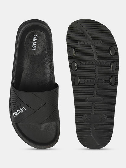 Men's Black Solid Casual Slider