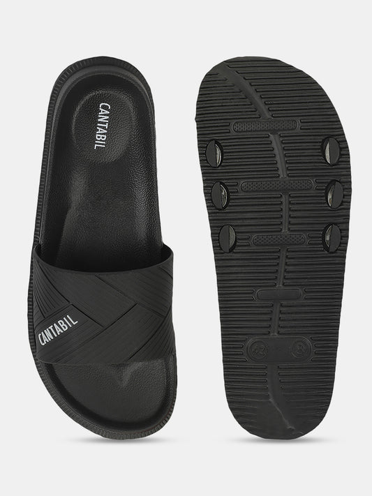 Men's Black Solid Casual Slider