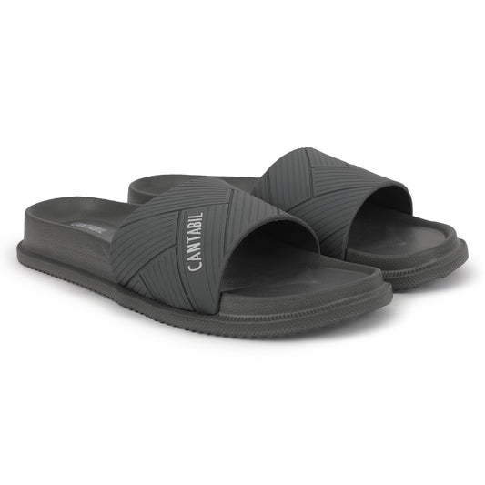 Men's Grey Solid Casual Slider