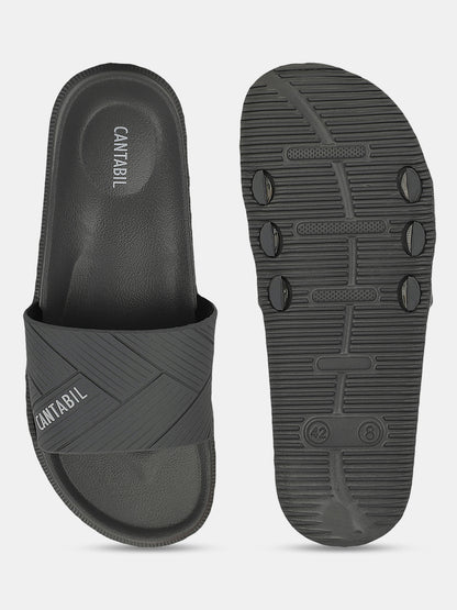 Men's Grey Solid Casual Slider