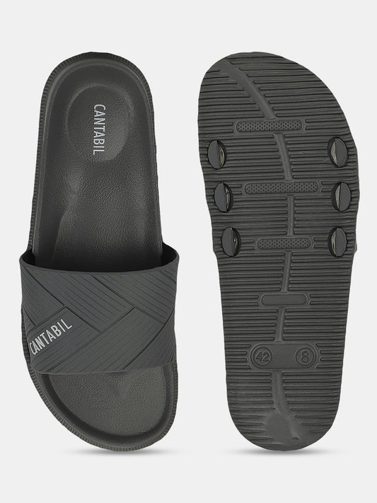 Men's Grey Solid Casual Slider