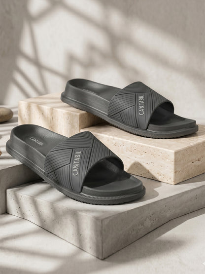 Men's Grey Solid Casual Slider