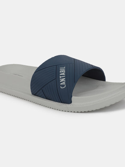 Men's Grey & Navy Solid Casual Slider