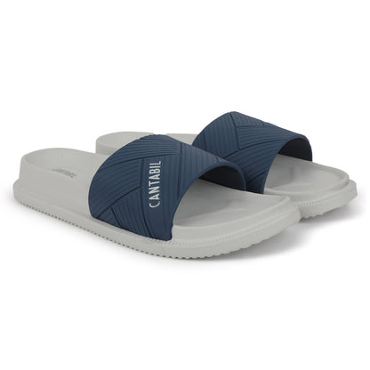 Men's Grey & Navy Solid Casual Slider