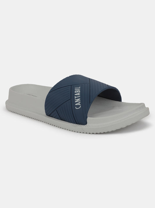 Men's Grey & Navy Solid Casual Slider