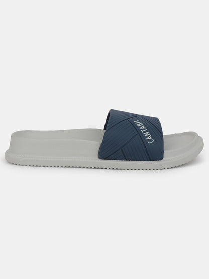 Men's Grey & Navy Solid Casual Slider