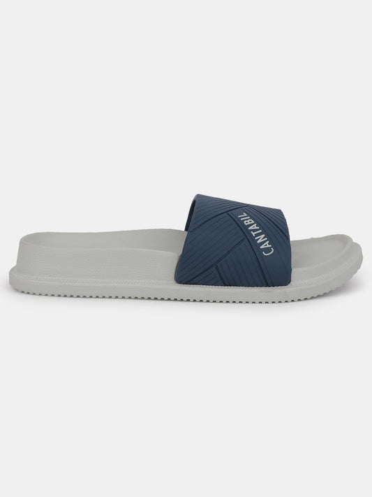 Men's Grey & Navy Solid Casual Slider