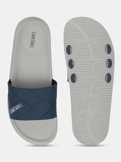 Men's Grey & Navy Solid Casual Slider