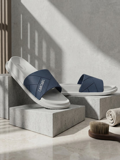 Men's Grey & Navy Solid Casual Slider