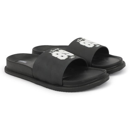 Men's Black Solid Casual Slider