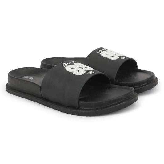 Men's Black Solid Casual Slider