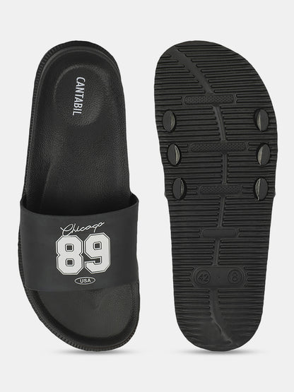 Men's Black Solid Casual Slider