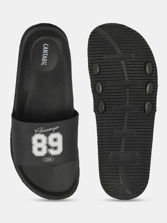 Men's Black Solid Casual Slider