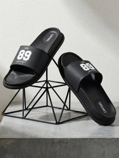 Men's Black Solid Casual Slider