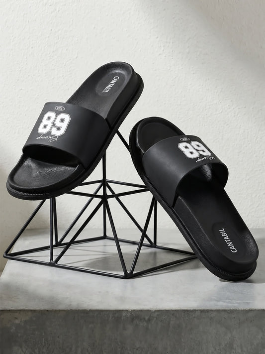 Men's Black Solid Casual Slider