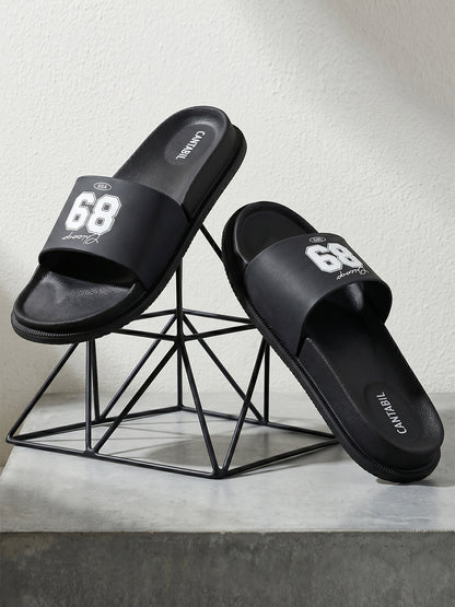 Men's Black Solid Casual Slider