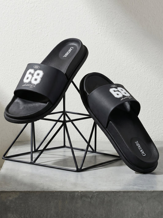 Men's Black Solid Casual Slider