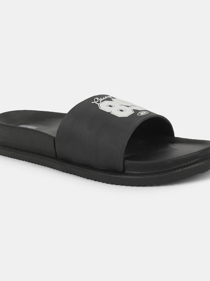 Men's Black Solid Casual Slider
