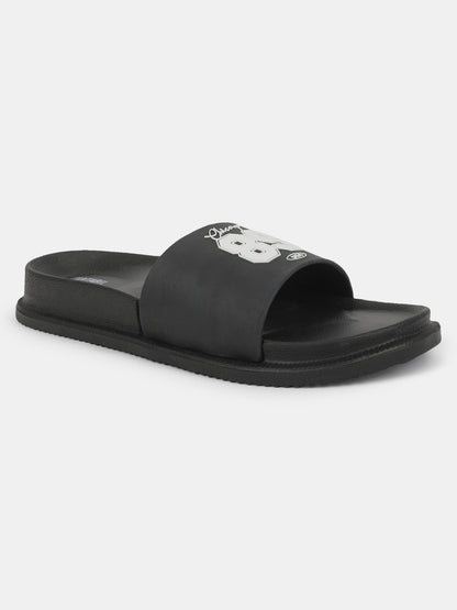 Men's Black Solid Casual Slider