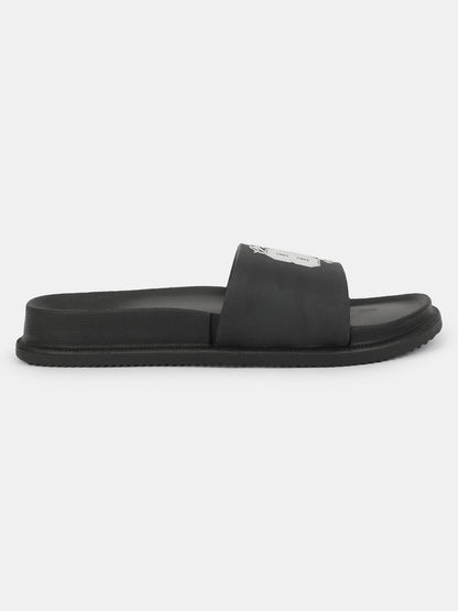 Men's Black Solid Casual Slider