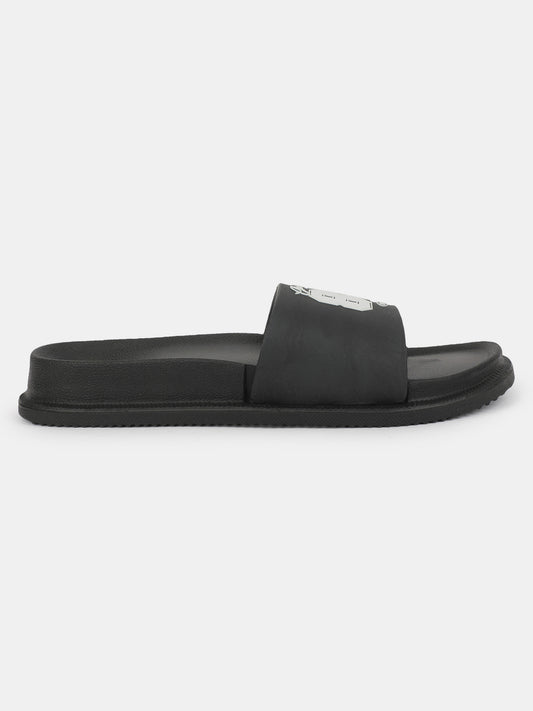 Men's Black Solid Casual Slider