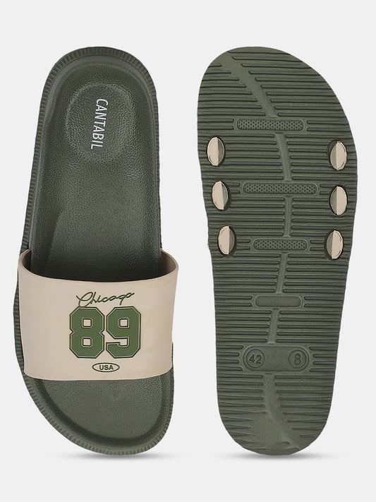 Men's Olive Solid Sliders