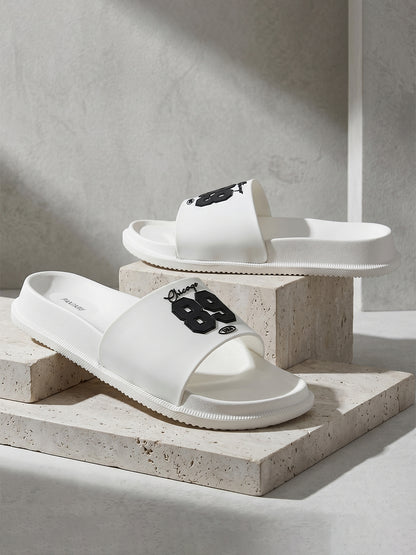 Men's White Solid Sliders